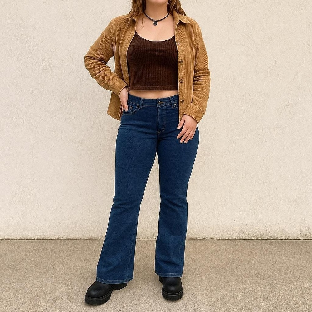 Vintage Y2K Chor Blue Corduroy Womens 30x32 Cotton Mid Rise Flare Jeans 90s